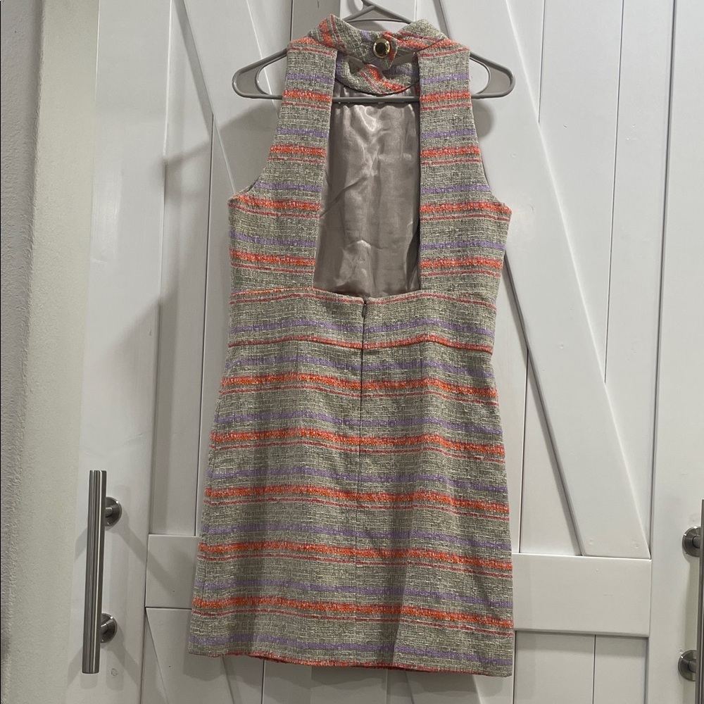 MILLY Striped Sleeveless Dress with Gold Accents Peek A Boo 10 - Picture 7 of 9